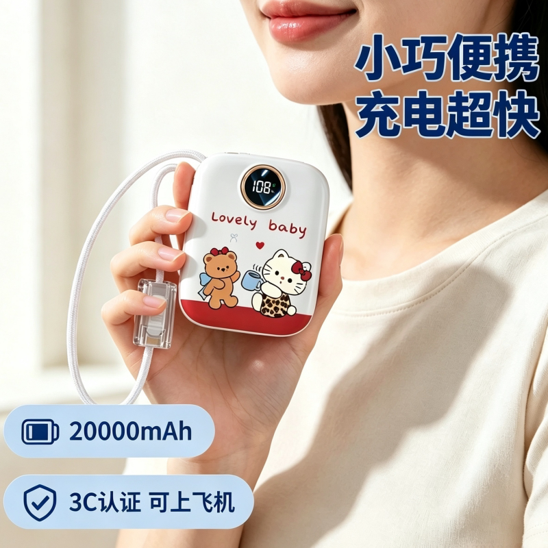 3C认证超级快充卡通充电宝20000毫安大容量移动电源可上飞机高铁