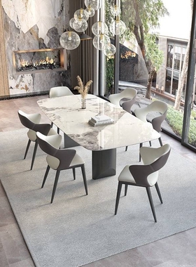 0J意式岩板餐桌饭桌岛台桌子2021新款轻奢简约洽谈桌椅组合儿