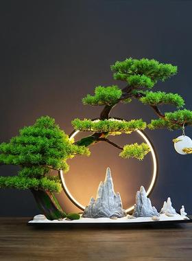 家创意仿真新中式迎客松盆景饰绿植酒店居玄关造软装品简M000149