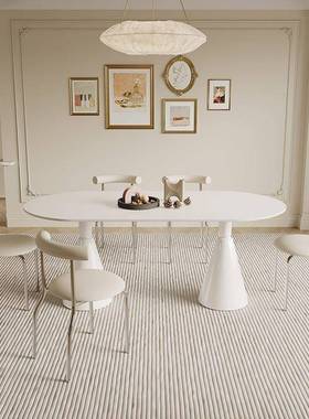 法式油桌风岩板餐椅组合轻奶奢现代简约型小RHZ户家用椭圆形吃饭