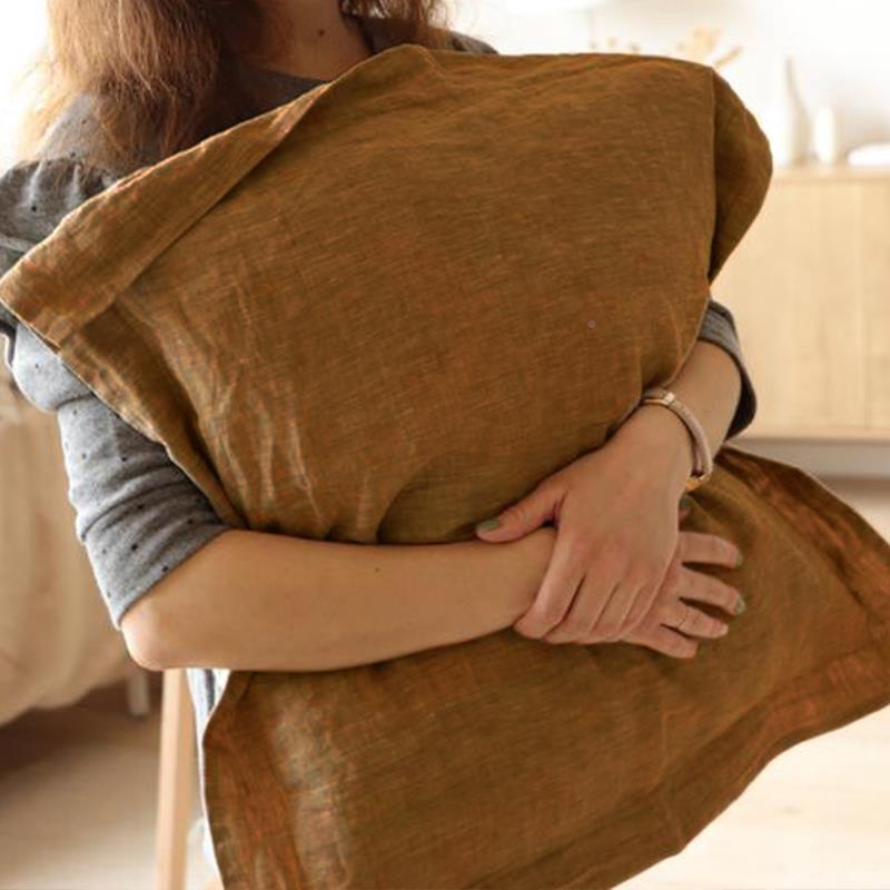 E4F纯Q色亚麻抱枕宽客厅沙发边靠头垫简约卧室床靠枕F76H789S正方