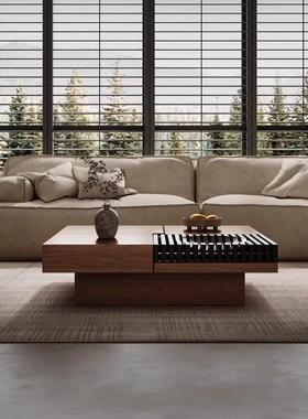 意桃式复古风北美黑胡型木实茶几客厅可储物正方形中YJC-024古风
