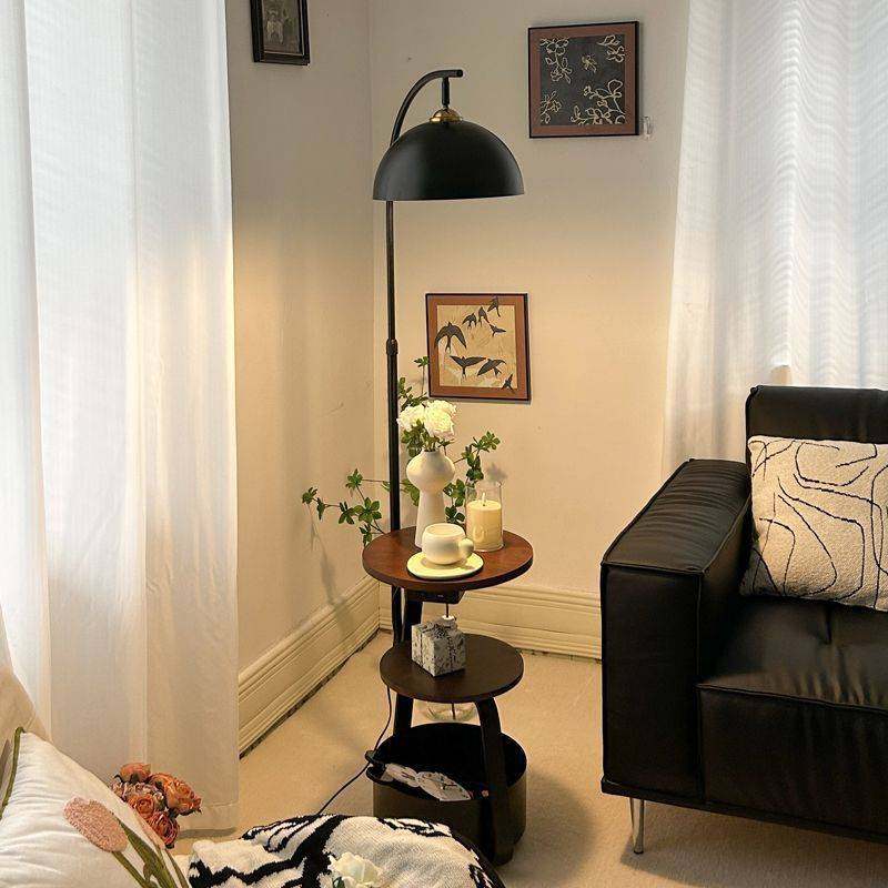 奶油风落地灯客厅沙发旁小型边几置物架摆件灯卧室床头柜一体台灯