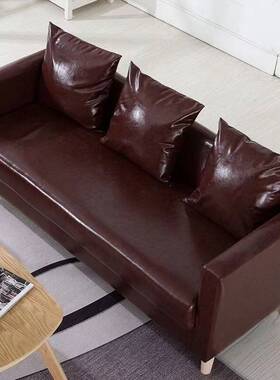 0J简约皮艺沙发客厅小户型卧室酒吧双人三人服装店休息区黑色皮沙