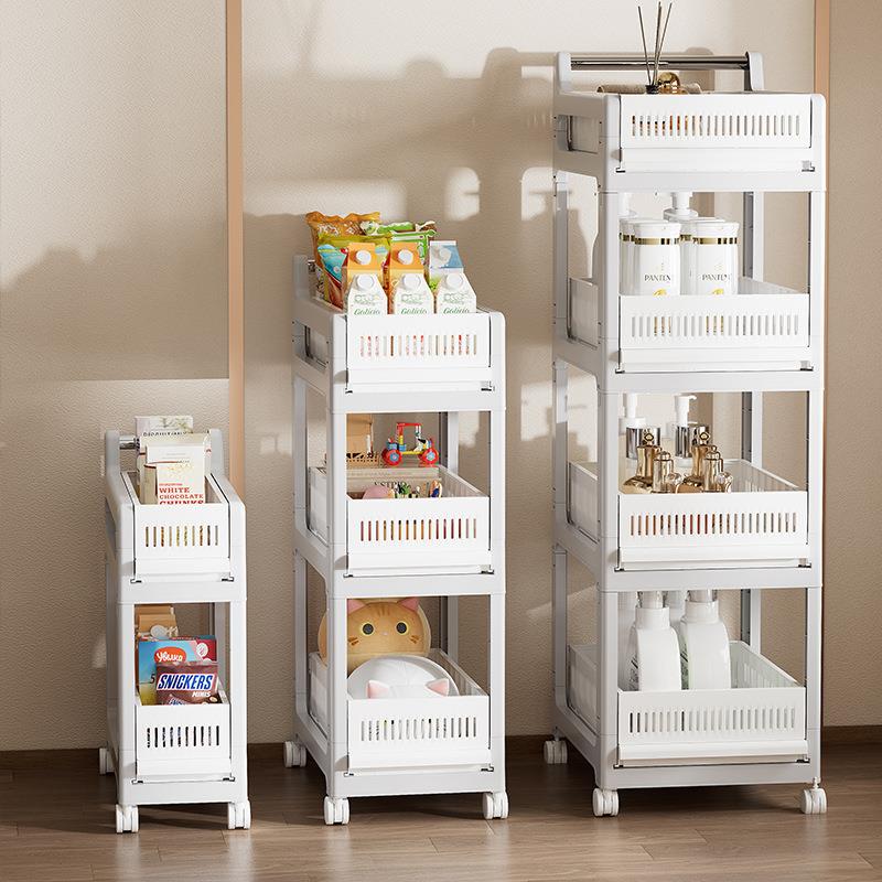 家用夹缝置物架可折叠收纳筐客厅厨房卧室收纳层架简单拆卸小推车
