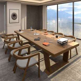 简约现代实木会议桌办公室大型长条桌组合桌椅桌子多人开会洽谈桌