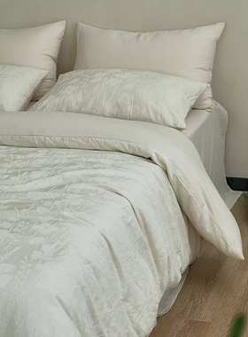 白色提花原棉不染民宿床上用品套件日式轻奢夏季凉感天丝棉四件套