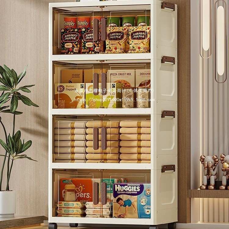 折叠收纳柜免安装带轮双开门多层储物柜家用整理收纳箱客厅储物箱