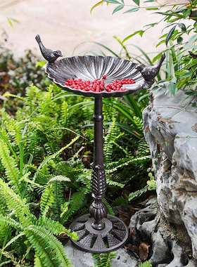 北欧复古铸铁高脚花盆喂鸟器鸟食盆摆件露台庭院户外阳台庭院装饰