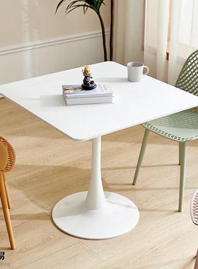 简约现代家用白色方形餐桌椅组合岩板小户型饭桌洽谈接待小方桌