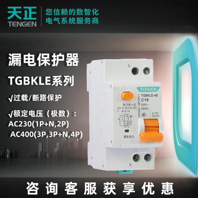 天正电气漏电保护器小型断路器TGBKLE-40系列C型1P+N漏保