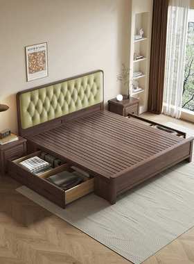 北欧实木现代简约床抹茶绿色1.8米双人轻奢软靠床1.5米主卧房婚床