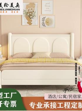 白色实木床奶油风家用双人床现代简约静音床板1.5m抽屉储物实木床