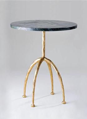 美式复古全铜轻奢茶几软装设计别墅酒店样板房绿色大理石沙发边几