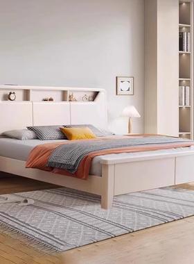 北欧白色实木床1.8米双人床现代简约奶油风1.5米主卧高箱储物婚床