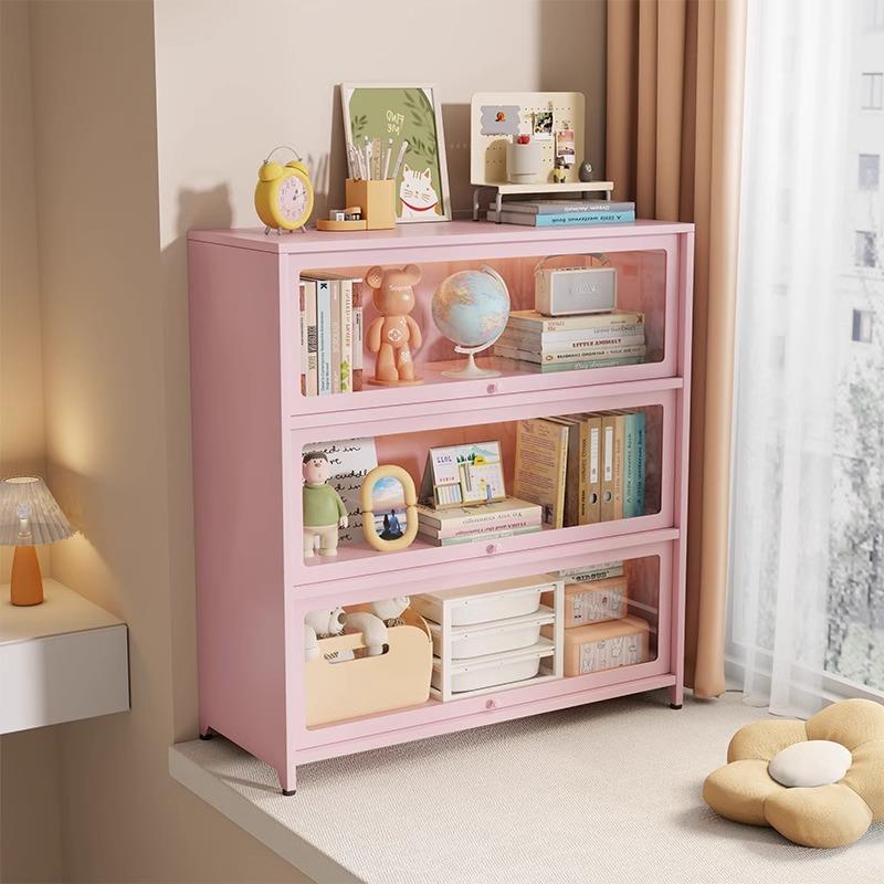 钢制书柜玻璃储物柜一体靠墙飘窗卧室书房落地置物柜收纳展示柜