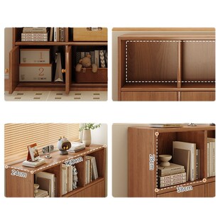 中古风实木带门矮书柜储物柜去客厅化半墙展示柜组合柜收纳柜柜子