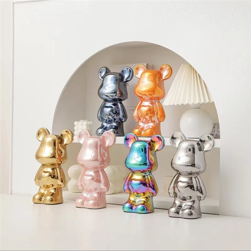 【高品质】28cm陶瓷电镀爱心熊存钱罐客厅电视柜轻奢软装摆件装饰