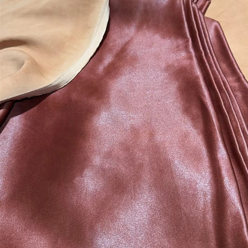 紫檀红莨绸皮子缎50姆米厚度 重磅丝绸香云纱过泥红莨丝绸面料