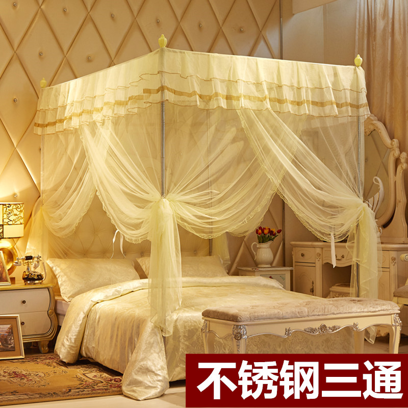 三开门宫廷蚊帐家用1.8m床加密加厚1.5纹账公主风落地支架2.0x2.2