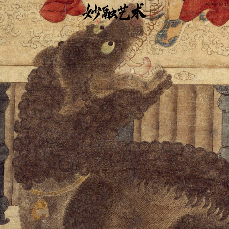 西旅贡獒图古代人物画新中式装饰画走廊过道竖版挂画古画仿古壁画图片