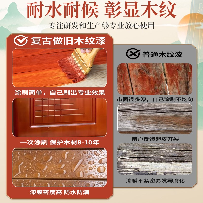 水性漆木器漆实木家具翻新木纹漆油漆木地板漆家用自刷涂料改色漆