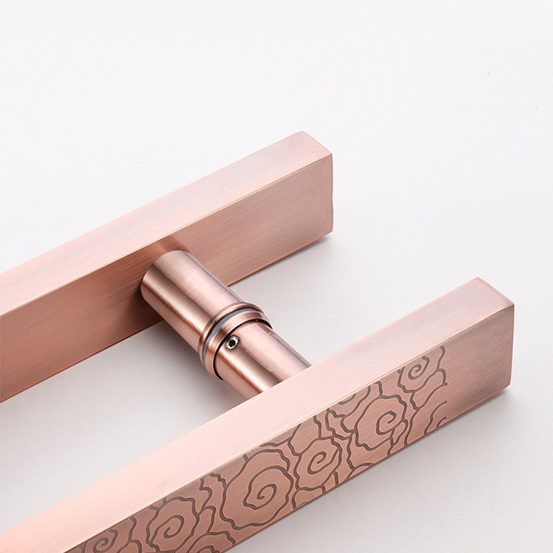 中式大门拉手古铜玻璃门把手定制刻字logo不锈钢祥云拉手高档方管