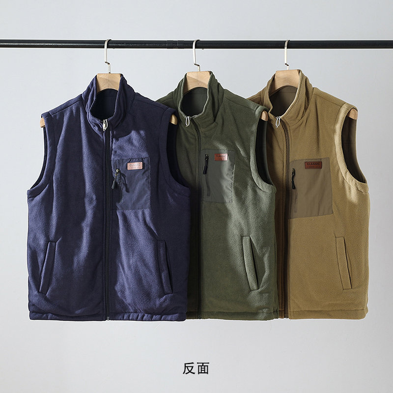 双面穿+细腻抓绒!秋冬户外防水摇粒绒加绒保暖多口袋工装马甲男
