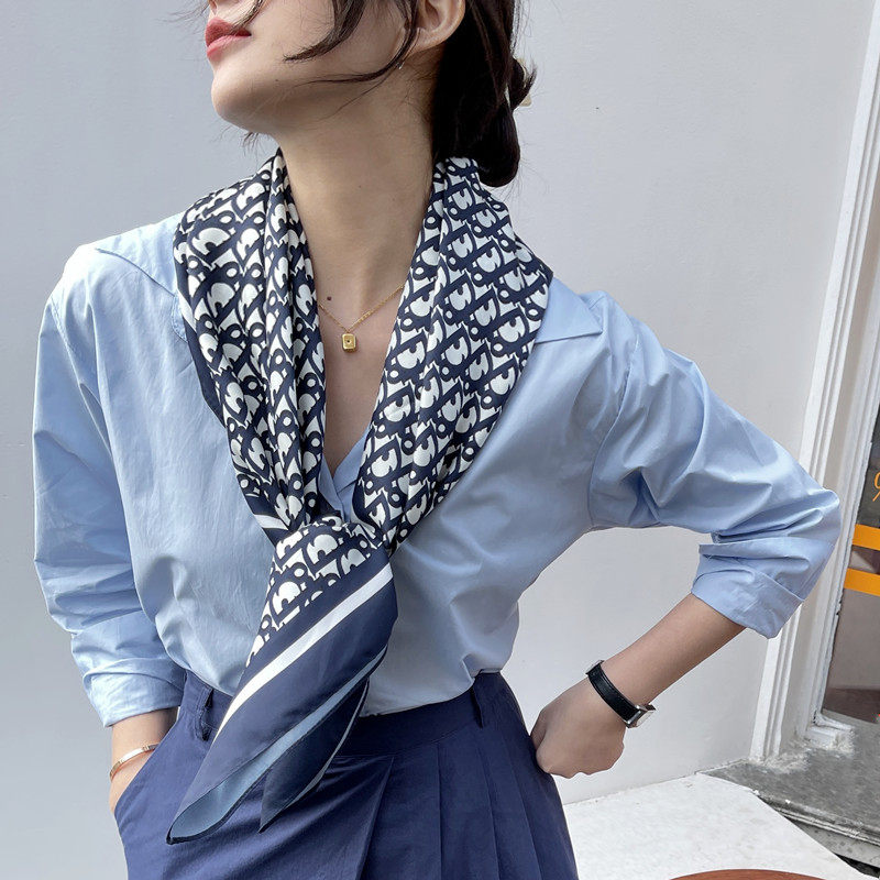 藏青丝巾新款春秋女薄款方u巾春夏百搭装饰披巾两用披肩韩版围巾