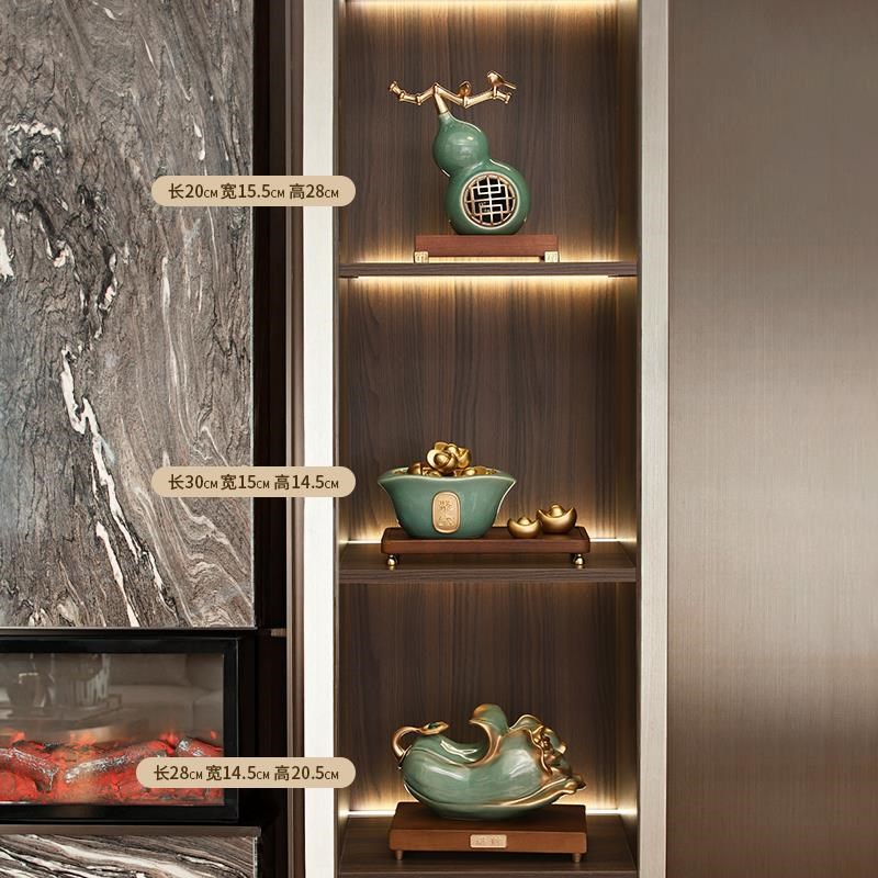 中国风葫芦摆件陶瓷冰裂釉家居装饰品书房书桌玄关新中式搬家礼物