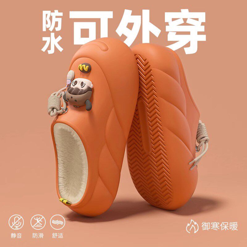 可爱小女孩棉拖鞋女2024秋冬季新款家居室内外穿两穿防水防滑棉鞋
