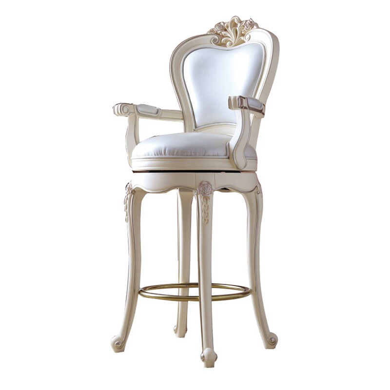 速发新古典后现代实木吧椅 欧式奢华酒吧椅白色 吧台配套椅子银箔