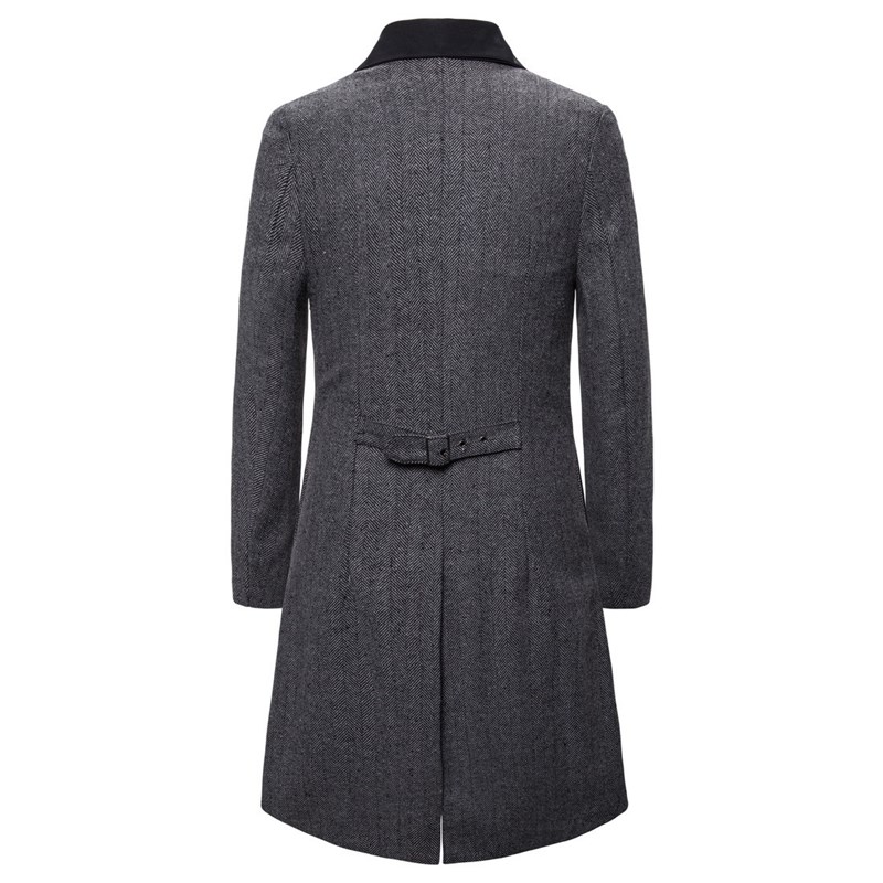 英伦撞色拼接假两件中长款风衣男士大码双排扣毛呢大衣演出燕尾服