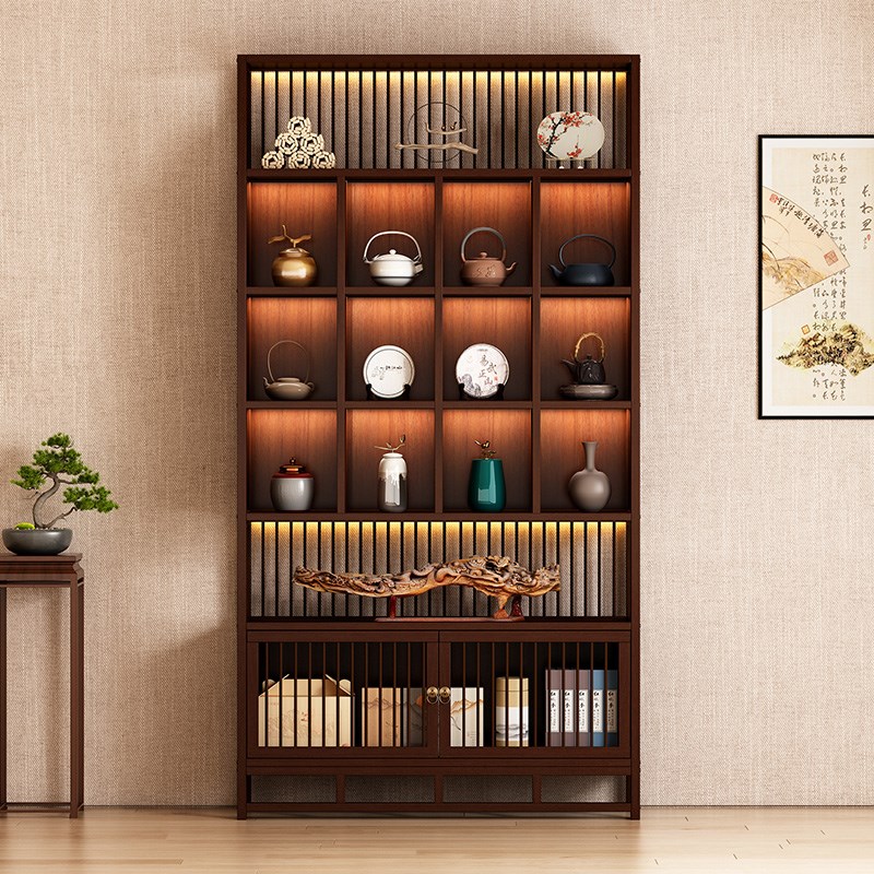 博古架实木中式茶叶展示架茶室摆件多宝阁茶柜茶具收纳架布置架子
