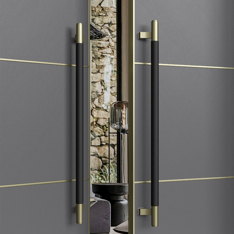 现代高档有框玻璃大门拉手金色实木包厢门把手加厚黑色对开门拉手