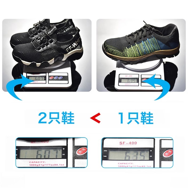 劳保鞋男款夏季透气一脚蹬工作鞋轻便防砸防刺穿钢头超轻软底安全