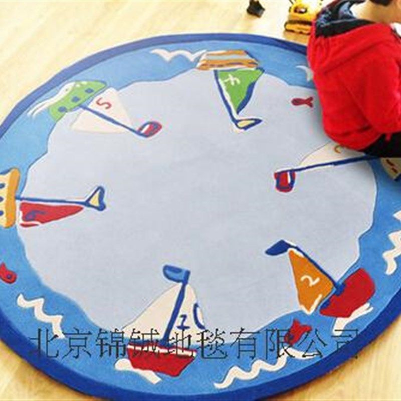 圆形足球地毯定制手工腈纶男孩房卧室儿童房样板间床边地垫绿色