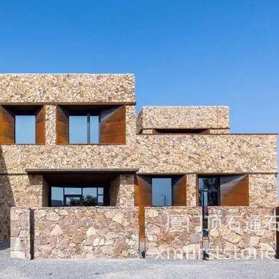 锈色板岩碎拼石庭院外墙毛石不规则碎拼石天然石灰石文化石网贴