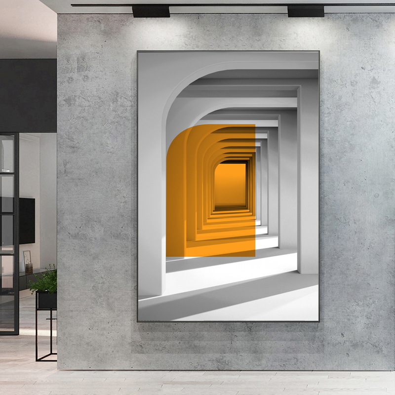 工业风玄关壁画空间延伸墙画过道建筑挂画酒店客厅沙发喷绘装饰画图片