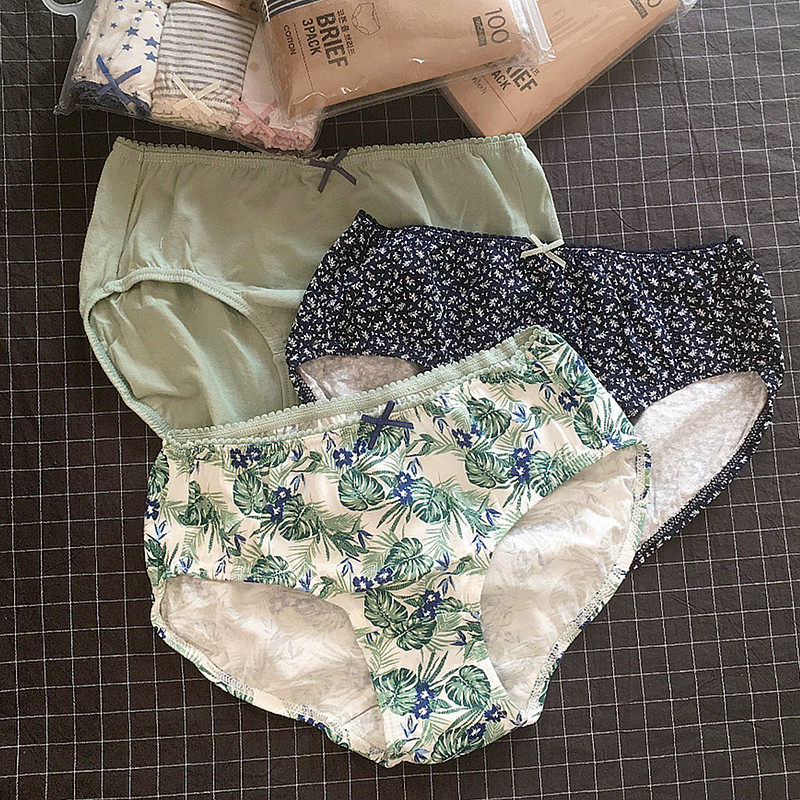 三条装韩国纯棉印花女内裤大码亲肤妈妈裤弹性中腰全棉三角裤头,女士内衣/男士内衣/家居服,女三角裤,淘宝优惠券,粉丝福利购,淘宝优惠卷