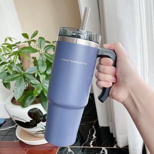 大容量带把手上班咖啡办公杯带盖夏季保冷保温杯简约吸管水杯学生