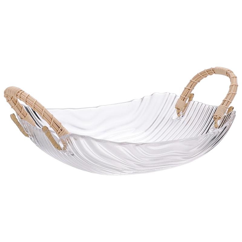 日式藤编玻璃盘水果盘客厅家用下午茶点心零食盘高级感茶几乾果盘