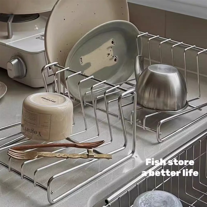 *Fish store*ins风加粗304不锈钢厨房置物架碗碟餐具收纳架沥水架