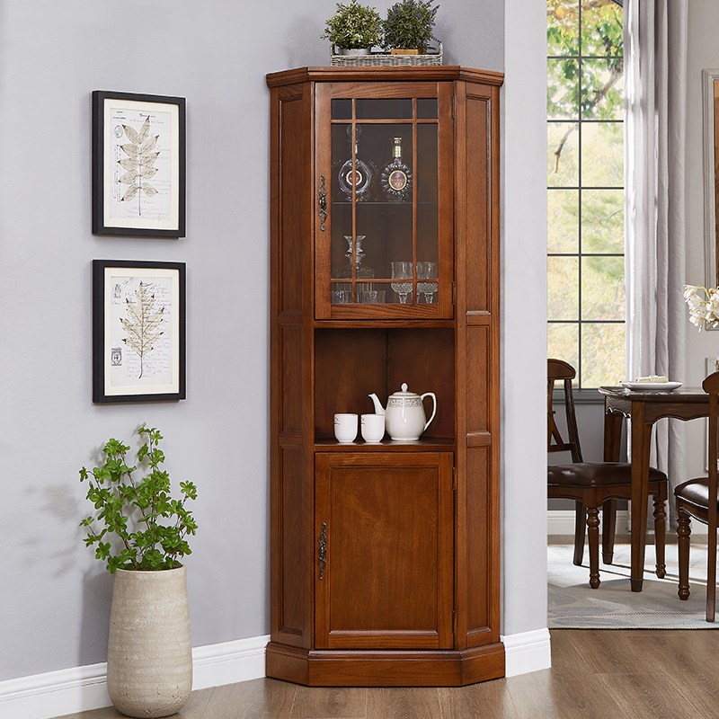 美式实木靠墙角柜储物简约酒柜边柜子立柜转角柜三角拐角置物架