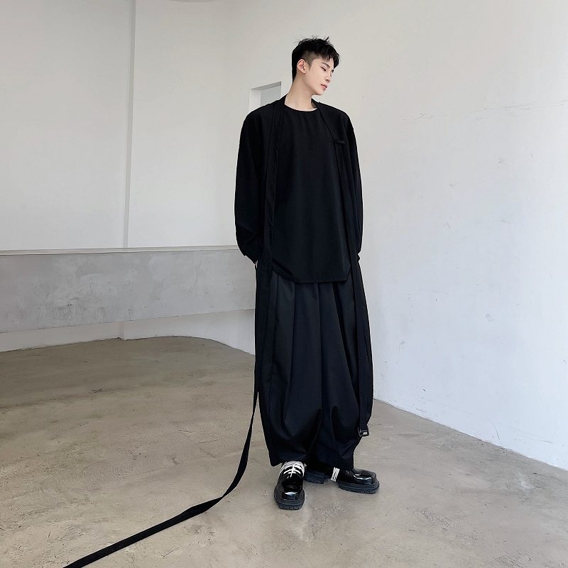 暗黑山本小众设计感超宽阔腿裤男宽松工装直筒坠感灯笼裤老爹裤潮