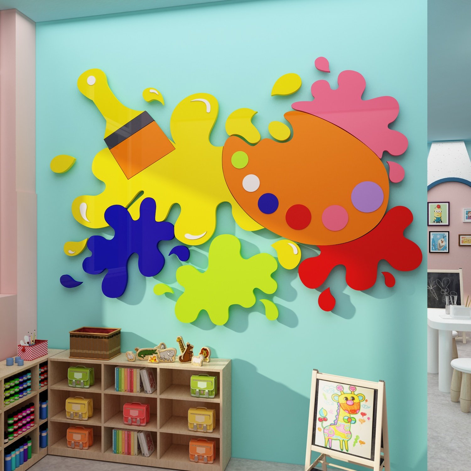 美术工教室布置装饰艺术培训机构文化互J动墙面贴纸画室环创幼儿
