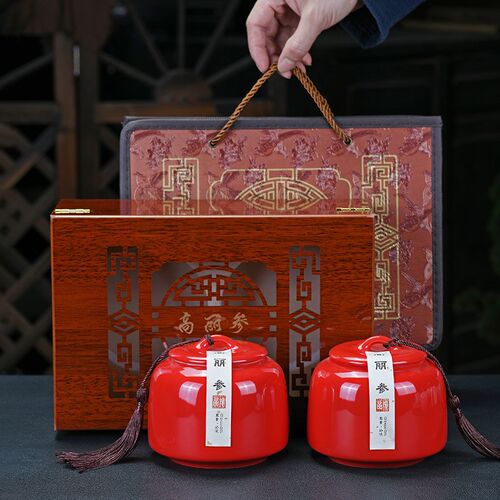 麦辞 高档红参高丽参包装盒 高端参片木盒礼盒空T盒陶瓷密封罐定