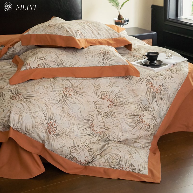 美式秋冬全棉100S长绒棉磨毛床单四件套加厚被套纯棉印花床上用品