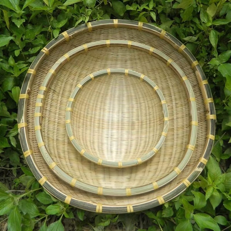 圆形簸箕水果篮子家用收纳储物配菜篮加厚特硬淘米筐竹编手工编织