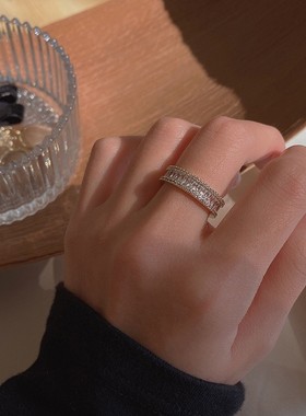 韩版精致ins风戒指女小众设计时尚个性潮微镶水钻开口可调节指环